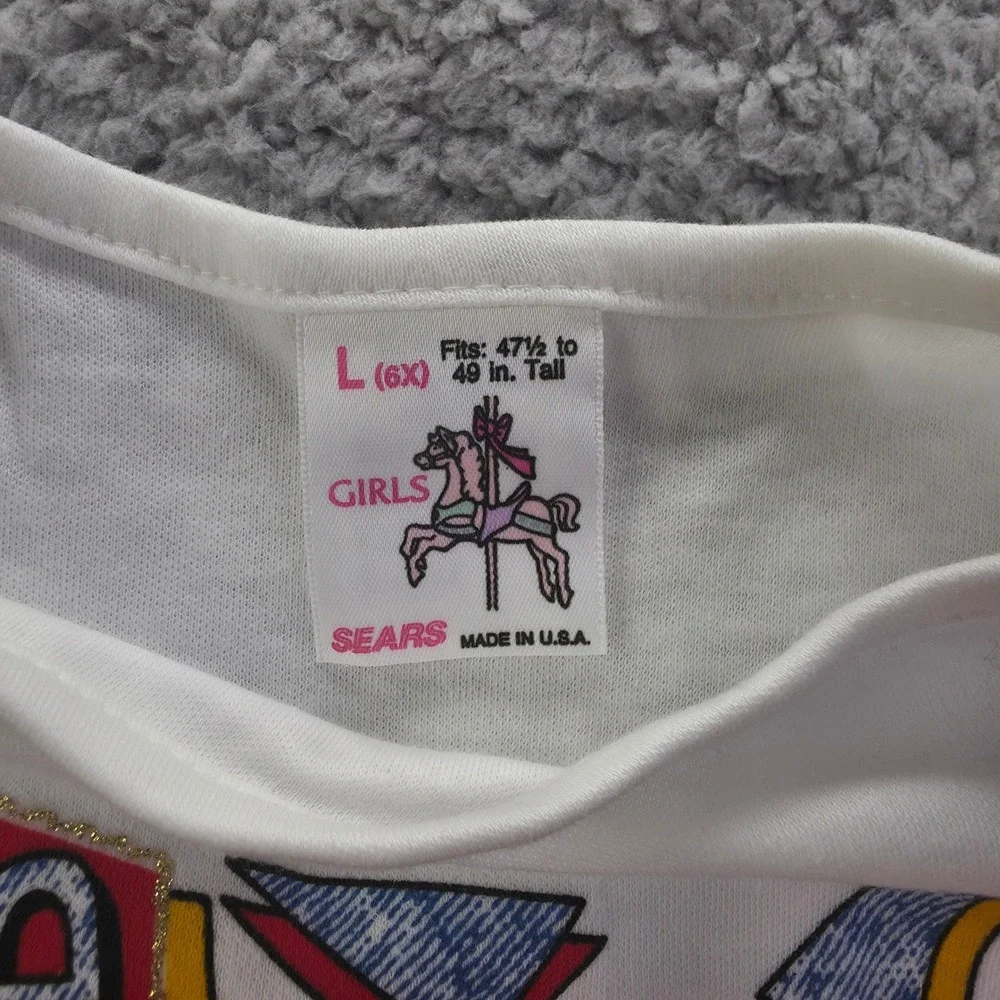 Vintage 1990 Sears Girls Blue Cat Blues Drop Waist Dress White Red Size 6X USA
